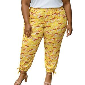 Kate & Mallory Pull On Pants Plus Size 3X Side Tie Hem Liquid Knit Yellow Camo